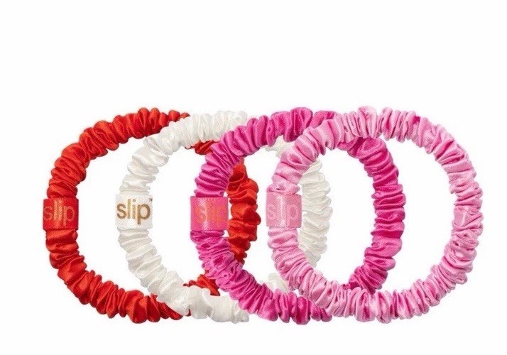 New Slip Pure Mulberry Silk 4 Skinny Hair Scrunchies Set Pinks White Ornament