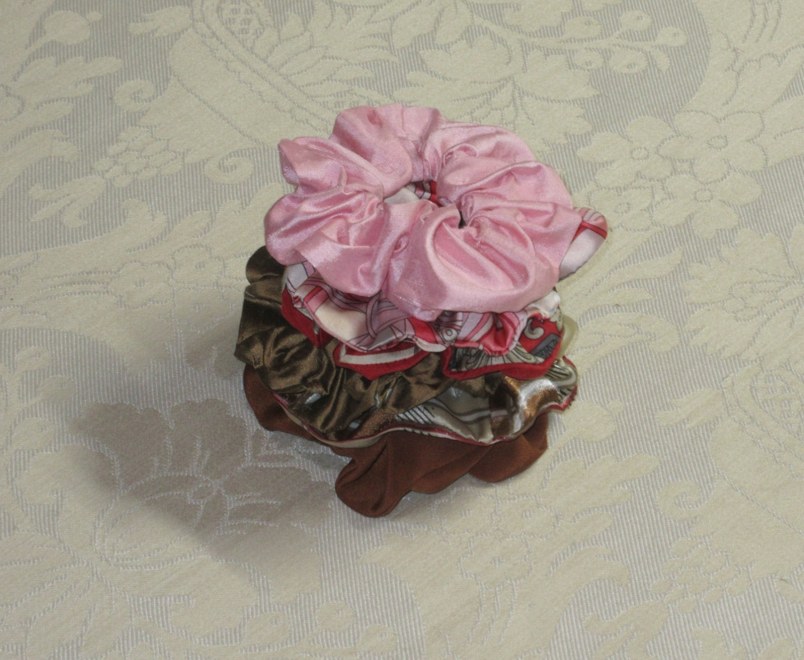 Handmade Boho Multicolor Silk Scarf Scrunchie Lot 6pc Red Pink Brown