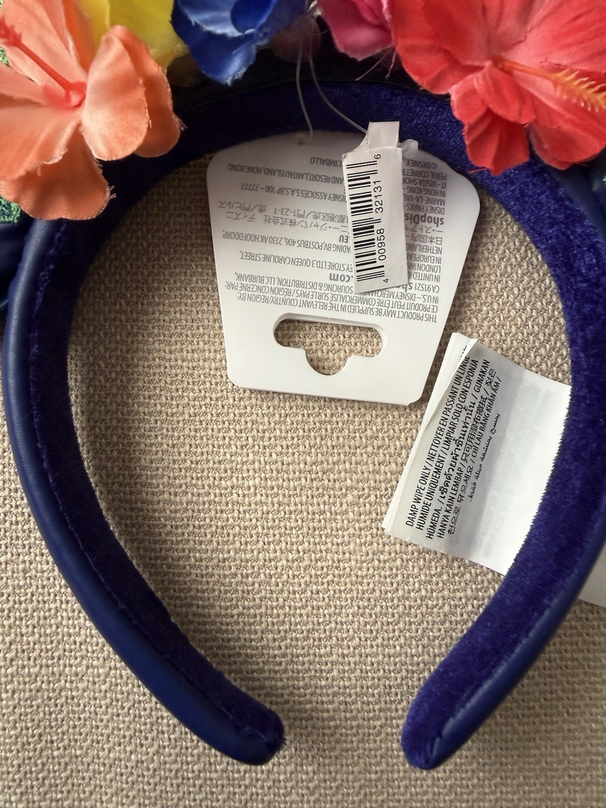 Disney Minnie Mouse Tropical Minnie Ears Headband Blue Leather Embroidered