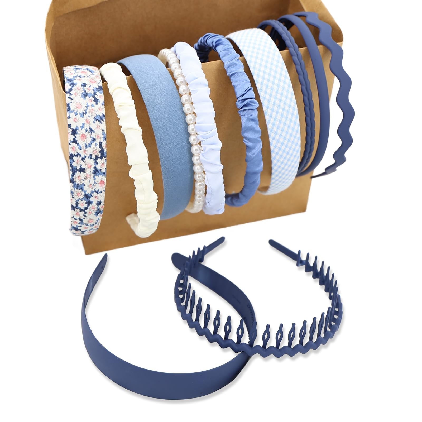 12 PCS Blue Denim Headband Cute Set Girls Summer Light Blue Fashion Korean Style