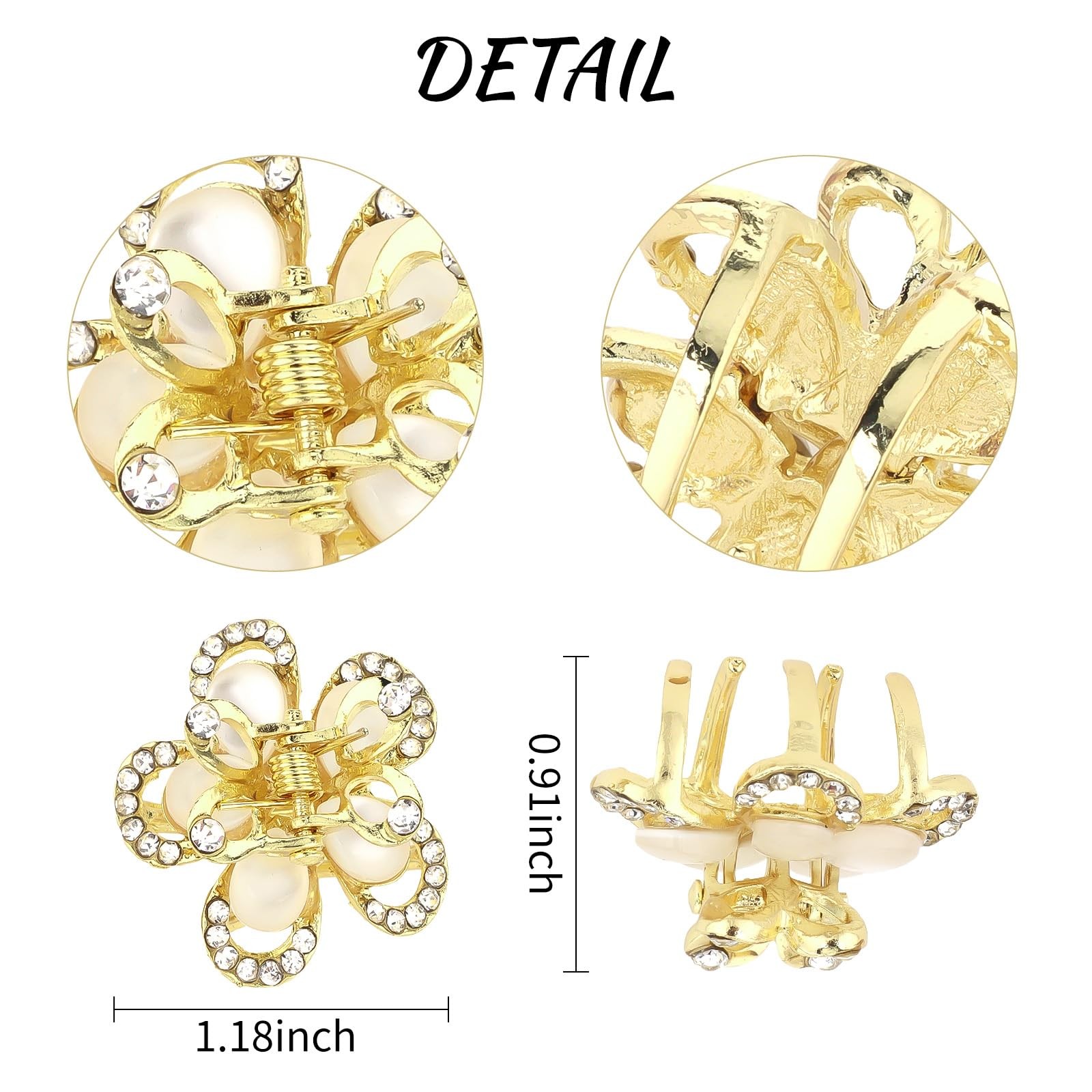 Esitrormi Small Claw Clips for Women Cute Flower Rhinestone Hair gold