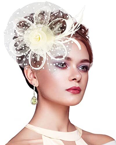 Fascinators for Women Kentucky Derby Hats,Tea Party Hat Headband Hair 0-1 Beige