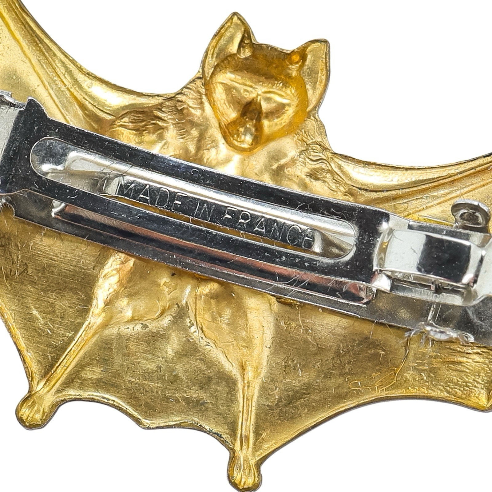 Vintage Style Brass Bat Hair Barrette Made in France 3.38” Gothic Figural