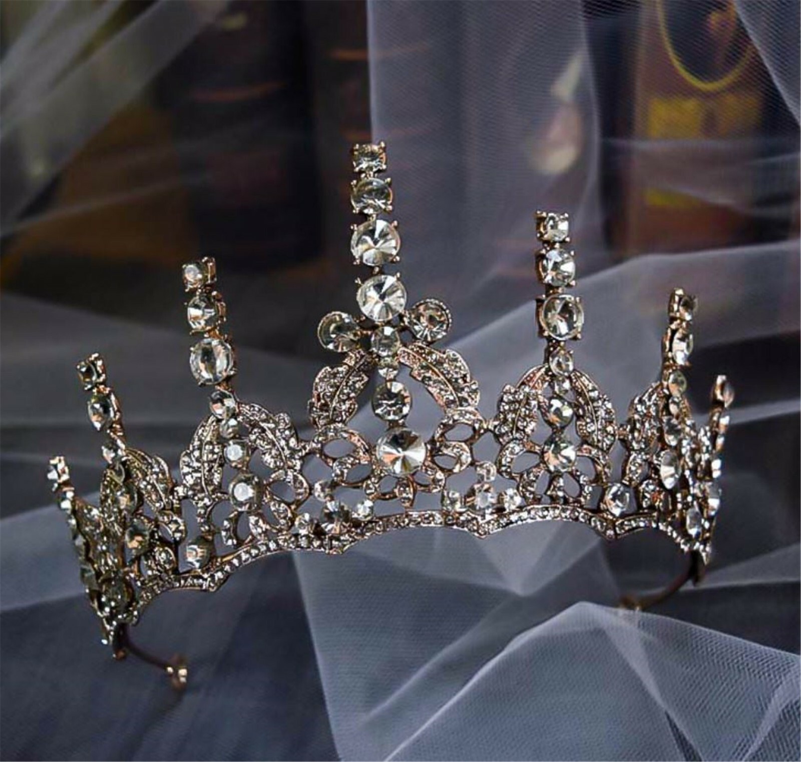 Women Girl Retro Royal Bronze crystal Rhinestone Party Headband Crown Tiara