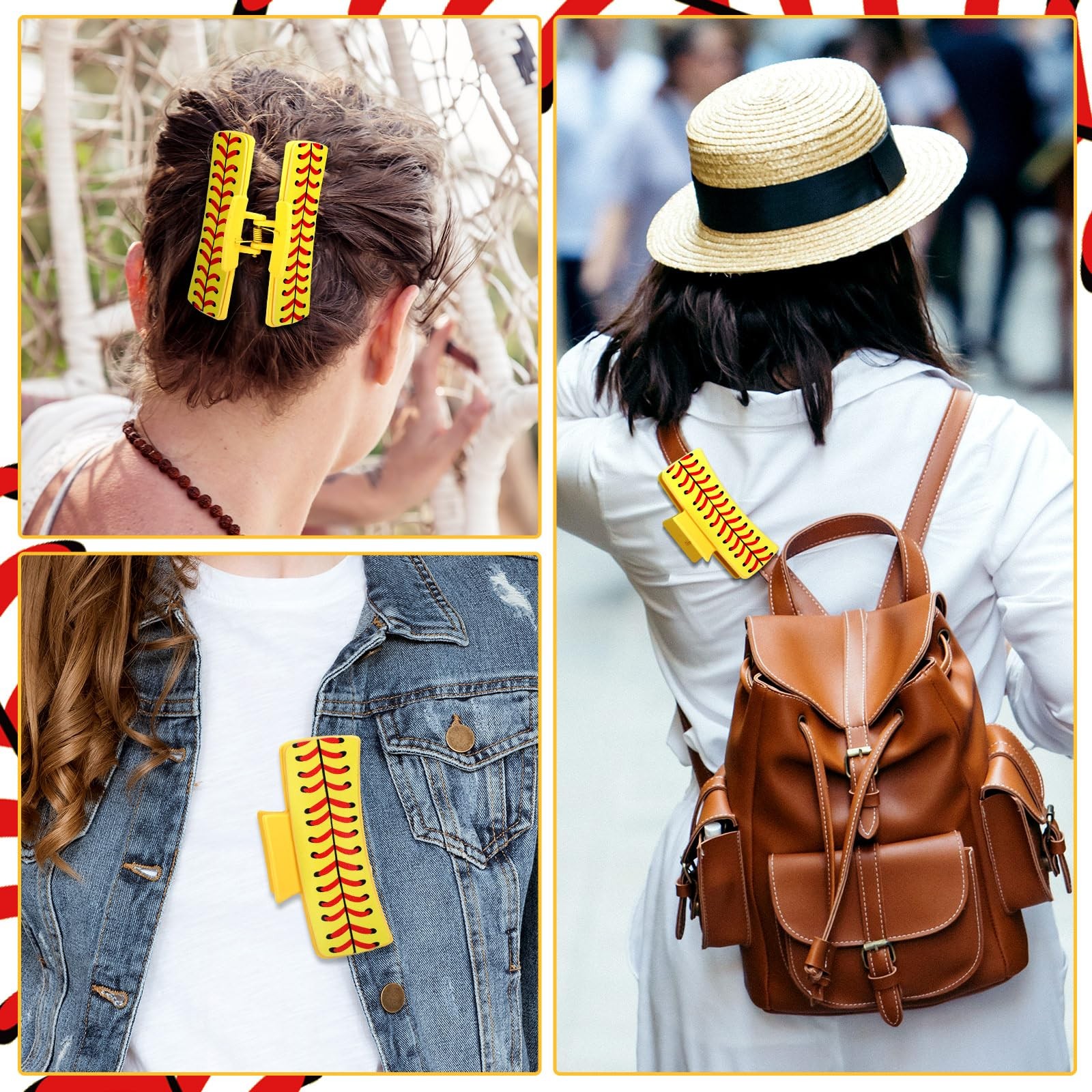XunYee 6 Pcs Softball Hair Accessories for Women 4 Inches Cute