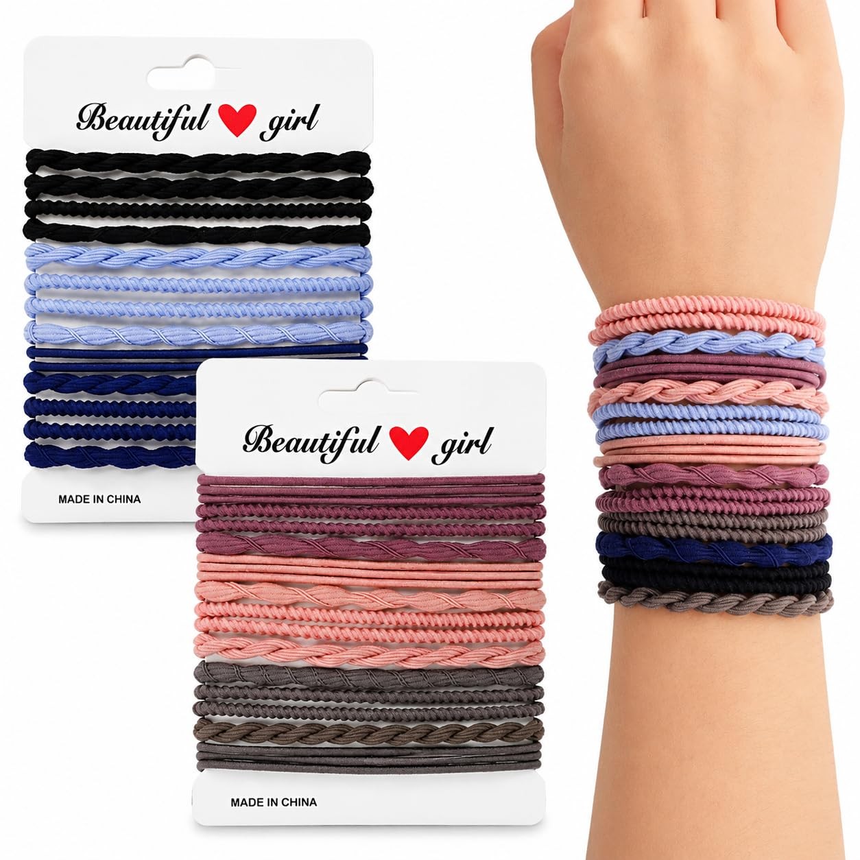 Hair Tie Bracelets 24pcs Boho Ponytail Holders – Seamless Braided Elastic Cot…