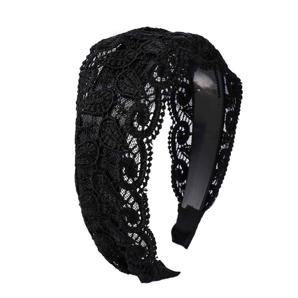 Vctitil Black Wide Lace Headband Hair Band Elegant Trendy Headband Elastic Ha…