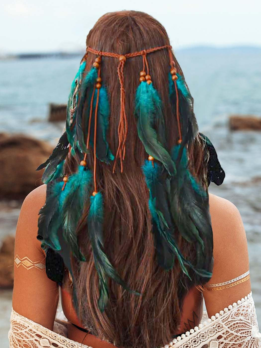 Boho Feather Headband Hippie Headpiece Gypsy Indian Costume Headdress