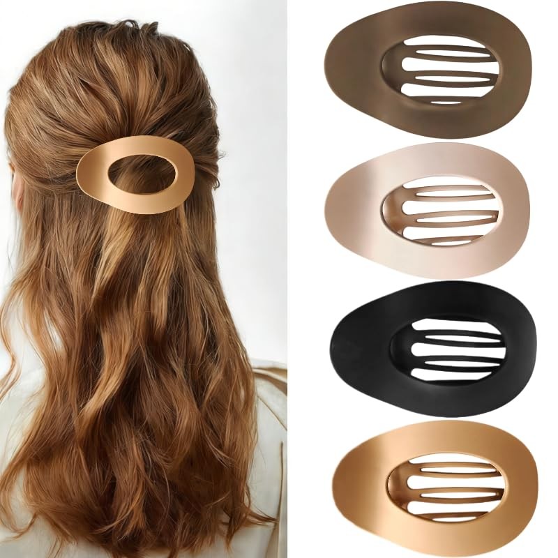 4Pc Large Women Flat Hair 1 Count (Pack of 4), Brown, apricot, black, yellow