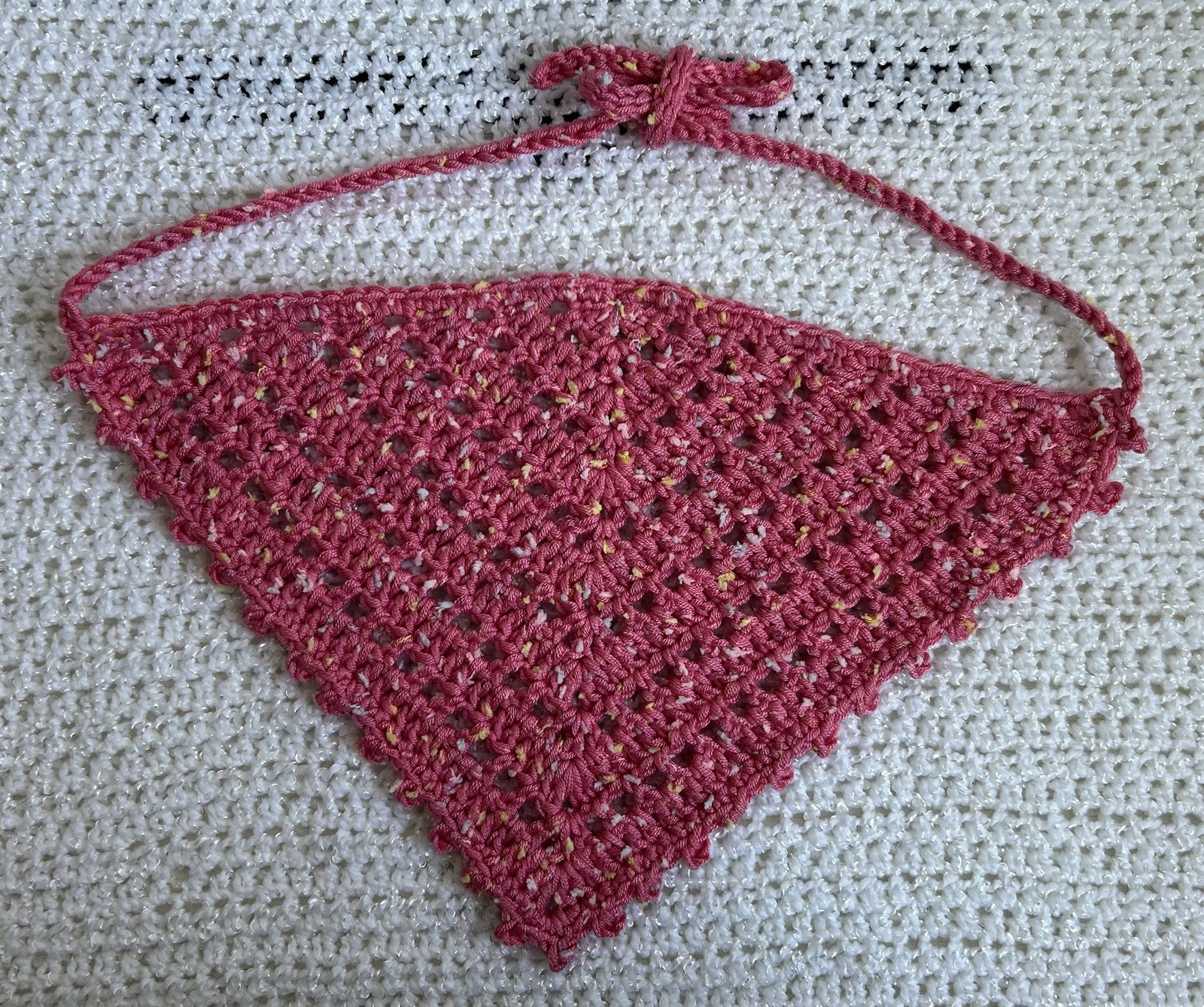 Crochet Handmade Bandana with Picot Border Pink Speckles Lightweight
