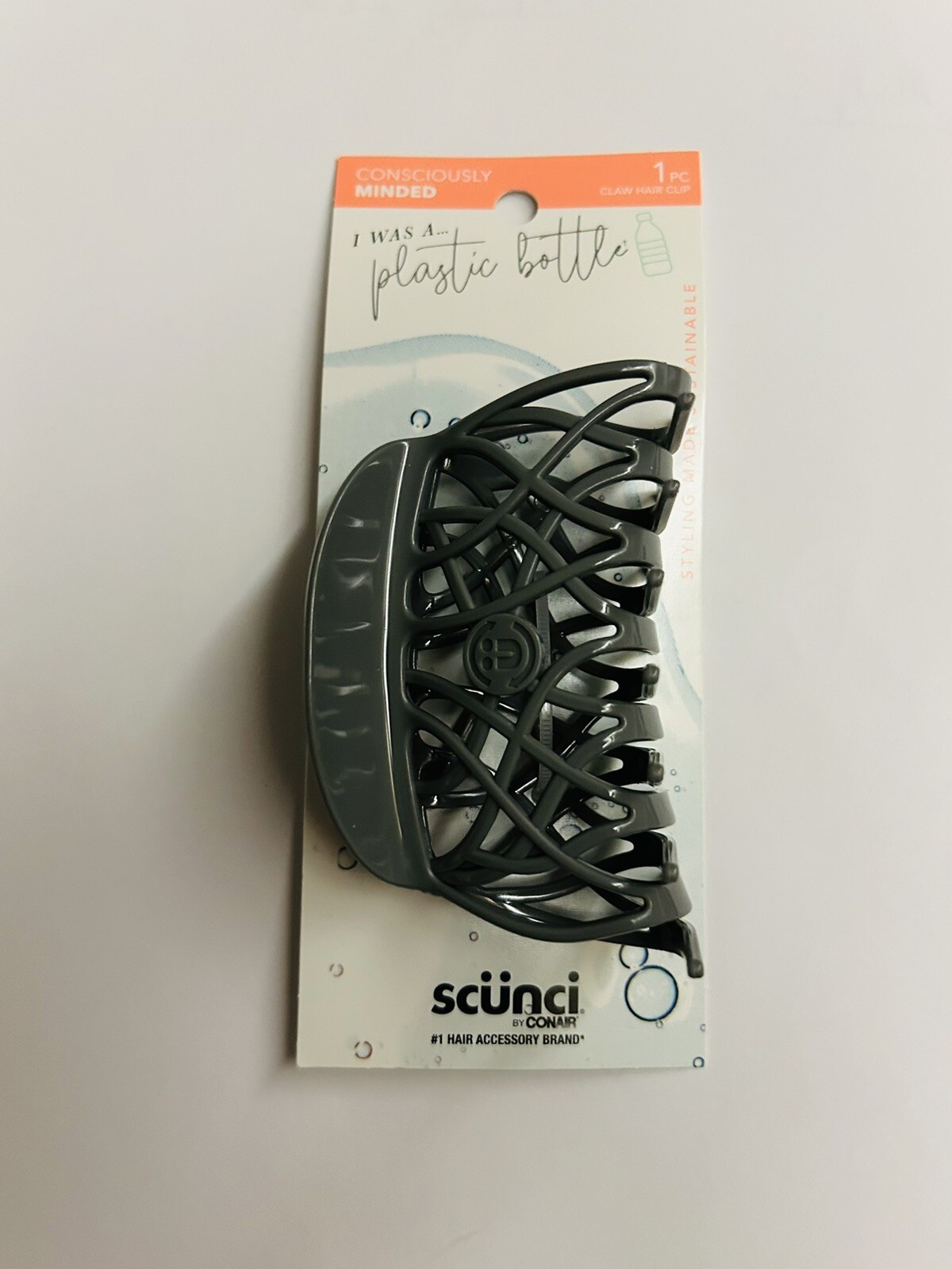New Scunci Claw Hair Clip Gray Eco-Friendly “I Was a Plastic Bottle” Grey