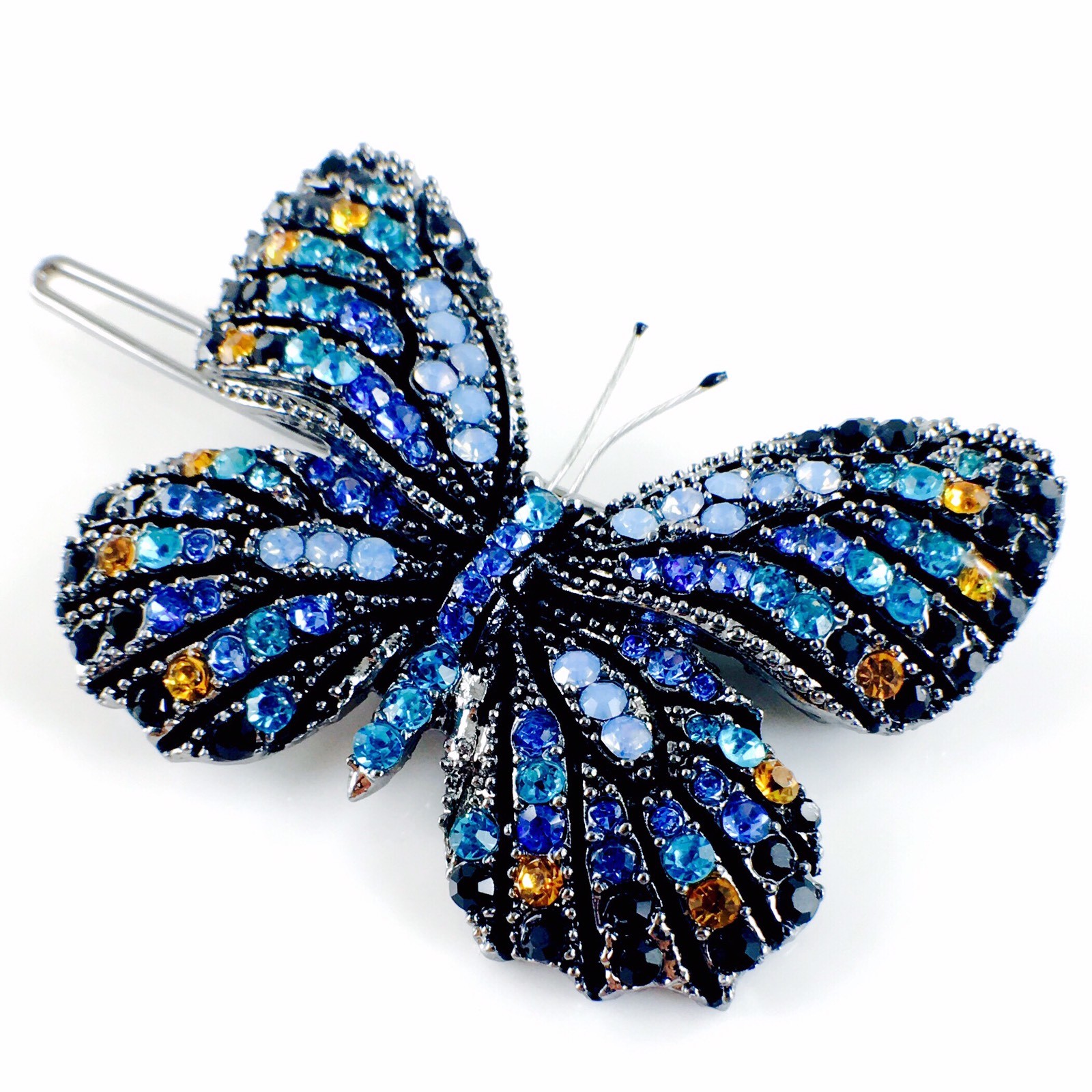 USA BUTTERFLY Hair Clip Hairpin use Swarovski Crystal Elegant Unique Blue B-2