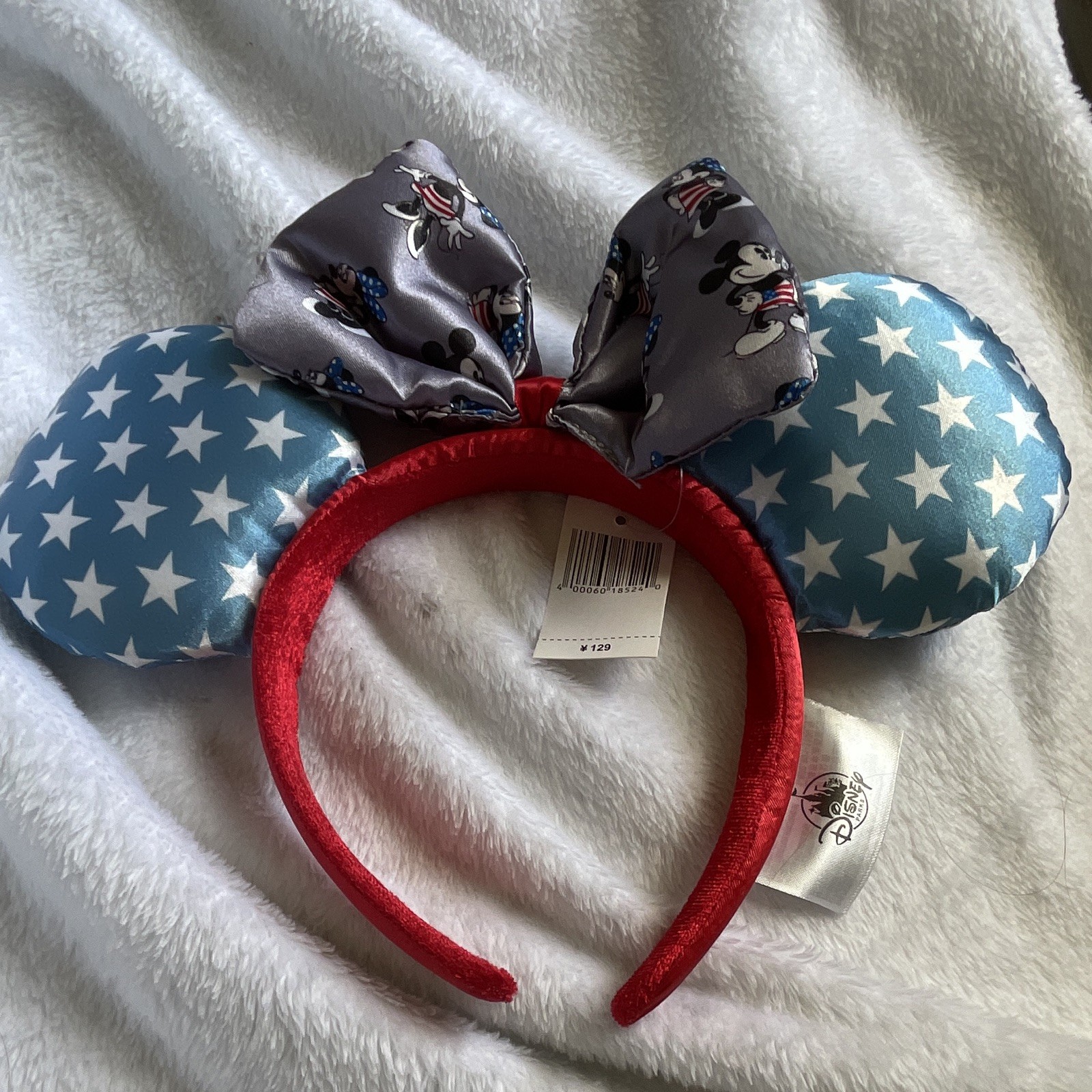 Disney Mickey Mouse Ears Headband Red/Blue Stars Pattern with Bow