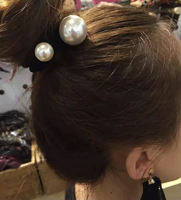 US 4PCS Women Elastic Ropes XL Pearl Hair Ties Ponytail Hair Rings Rubber bands