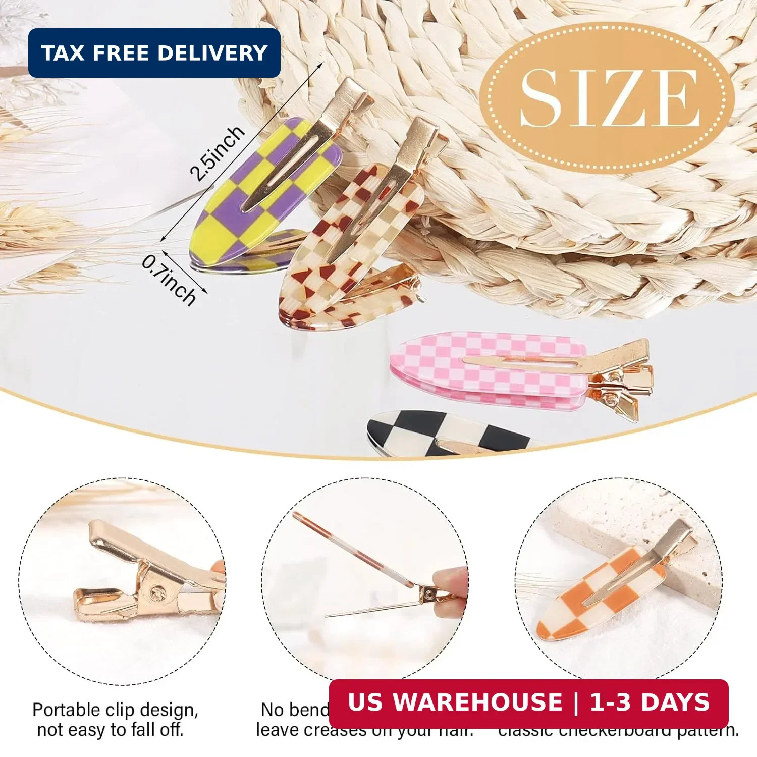 9PCS No Bend Hair Clips, Checkerboard No Crease Hair Clips Curl Pins, Acrylic Re