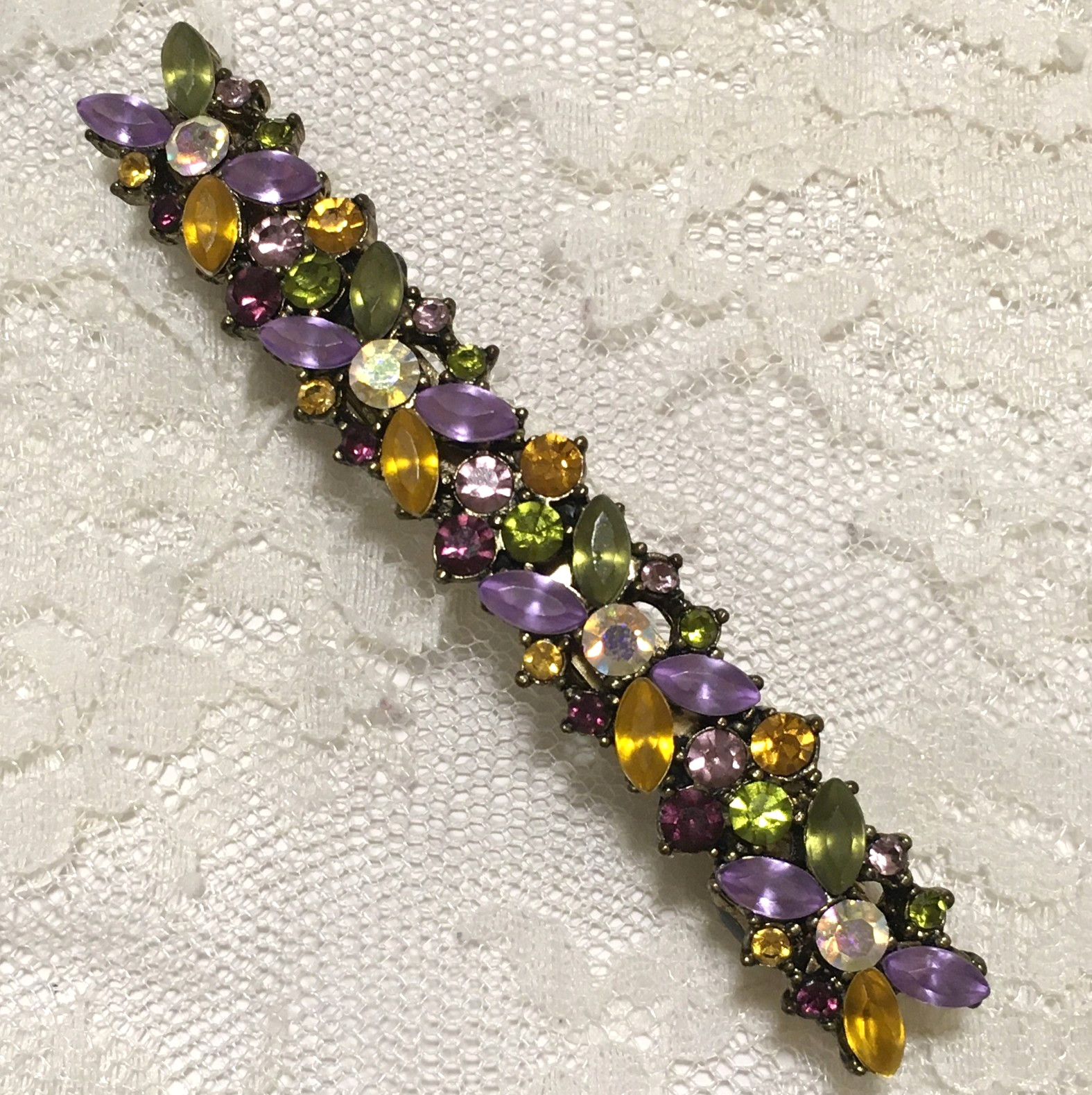 Vintage Rhinestone Hair Clip Pastel Spring Colors Rhinestones 90s 80s Barrett