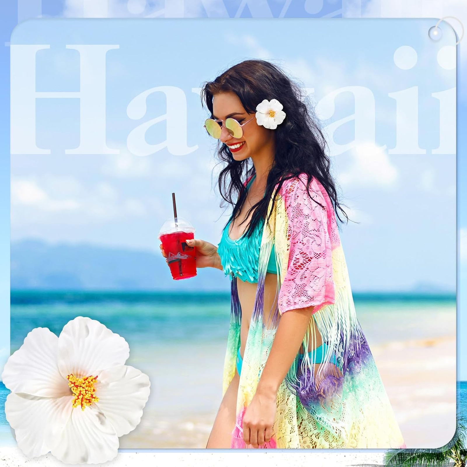 Hawaiian Flower Hair Clips 10 Pcs for Women, Plumeria Hibiscus Hair Accessories