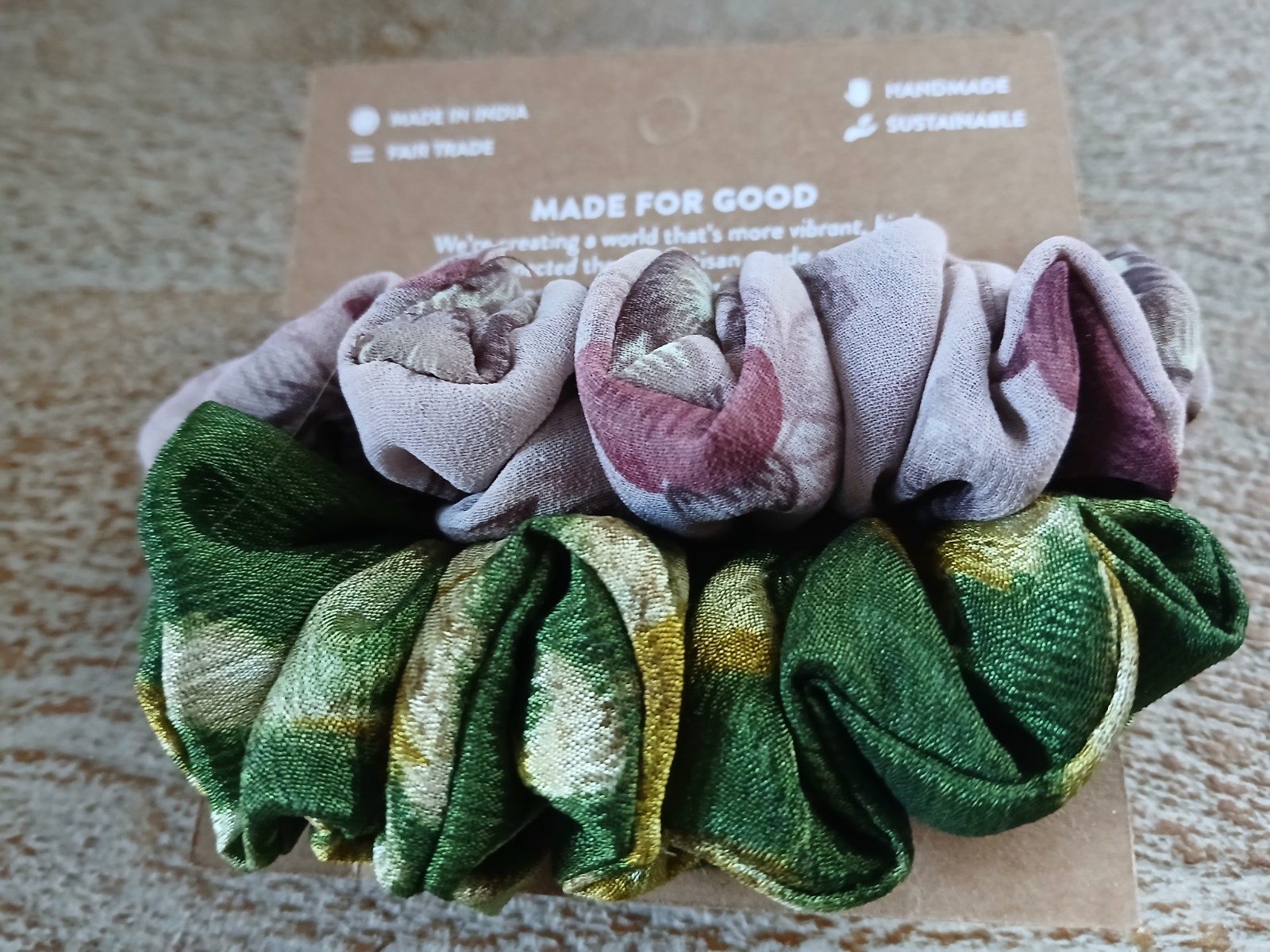 Anthropologie Lavender And Green Sari Scrunchie Set Matr Boomie Made In India