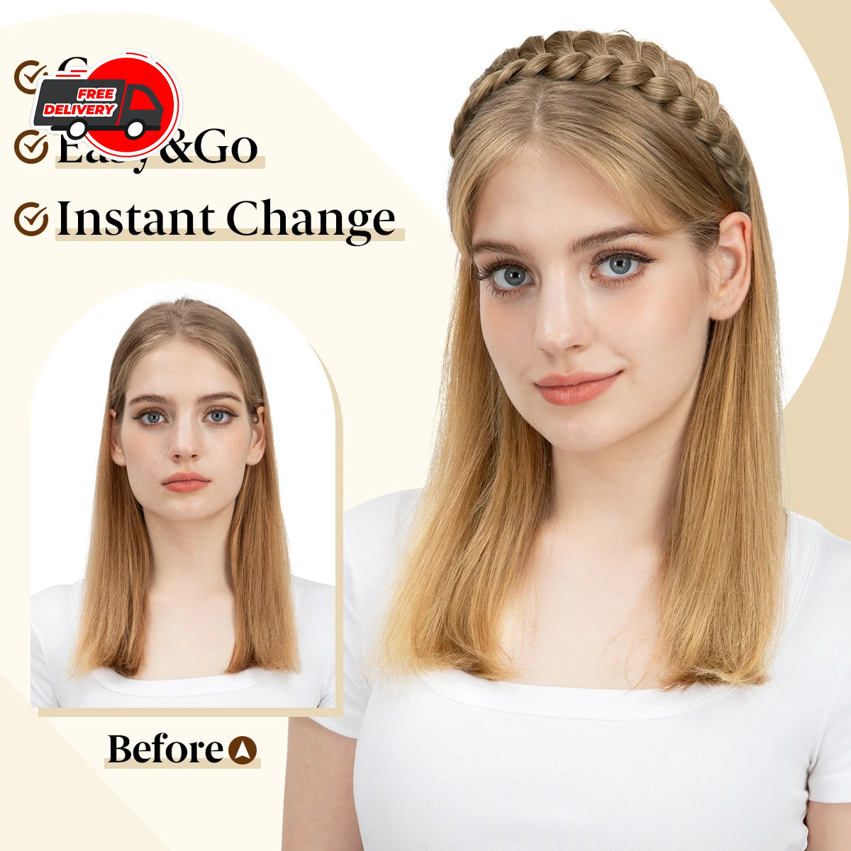 Headband Synthetic Hair Plaited Headband Braid Braided & Teeth Hair Band Beauty
