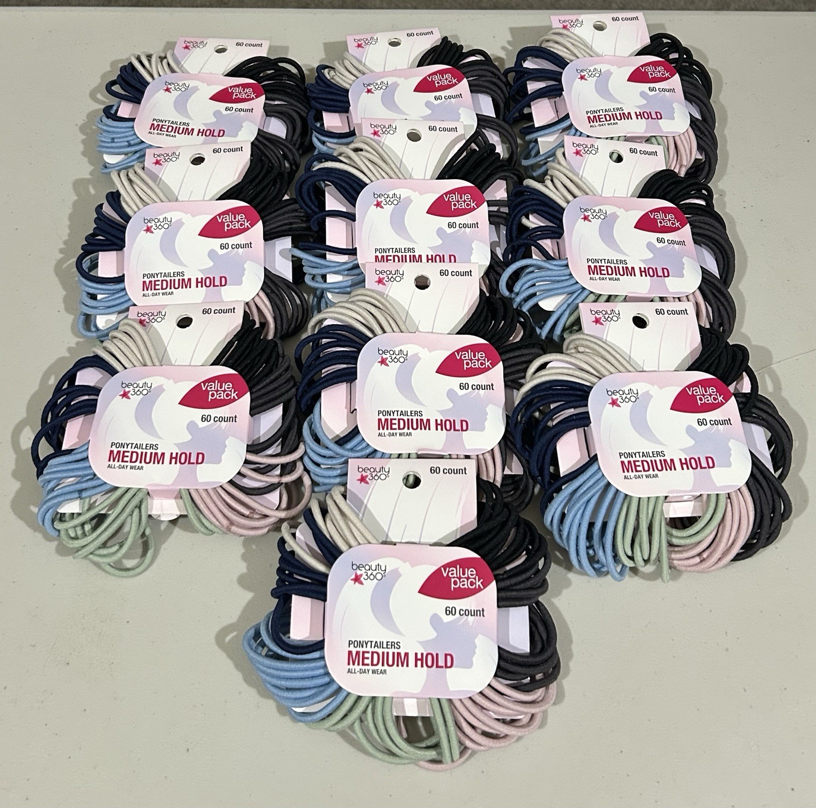 Lot of (10) Beauty 360 60 Count Value Packs Ponytailers Medium Hold All-Day Wear