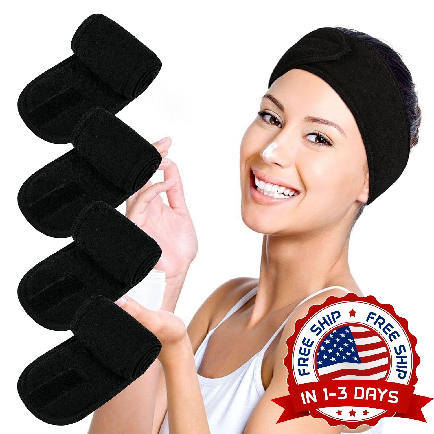 Paquete De 4 Diademas Para Envolver El Vello Facial Y Lavarse La Cara Negro NEW.