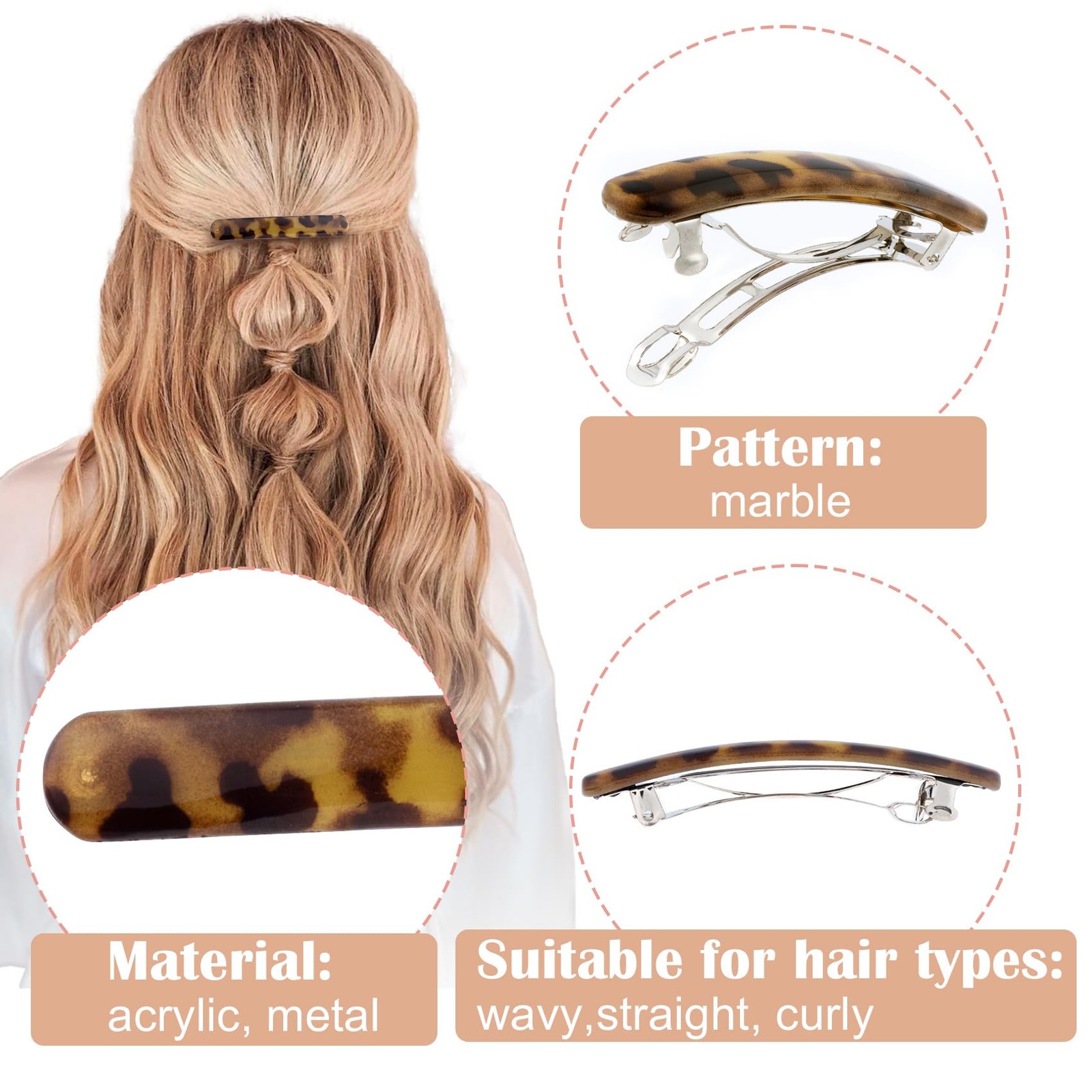 STSTR 10PCS French Barrette Hair 1 Count (Pack of 10), 5 Colors, 10pcs-oval