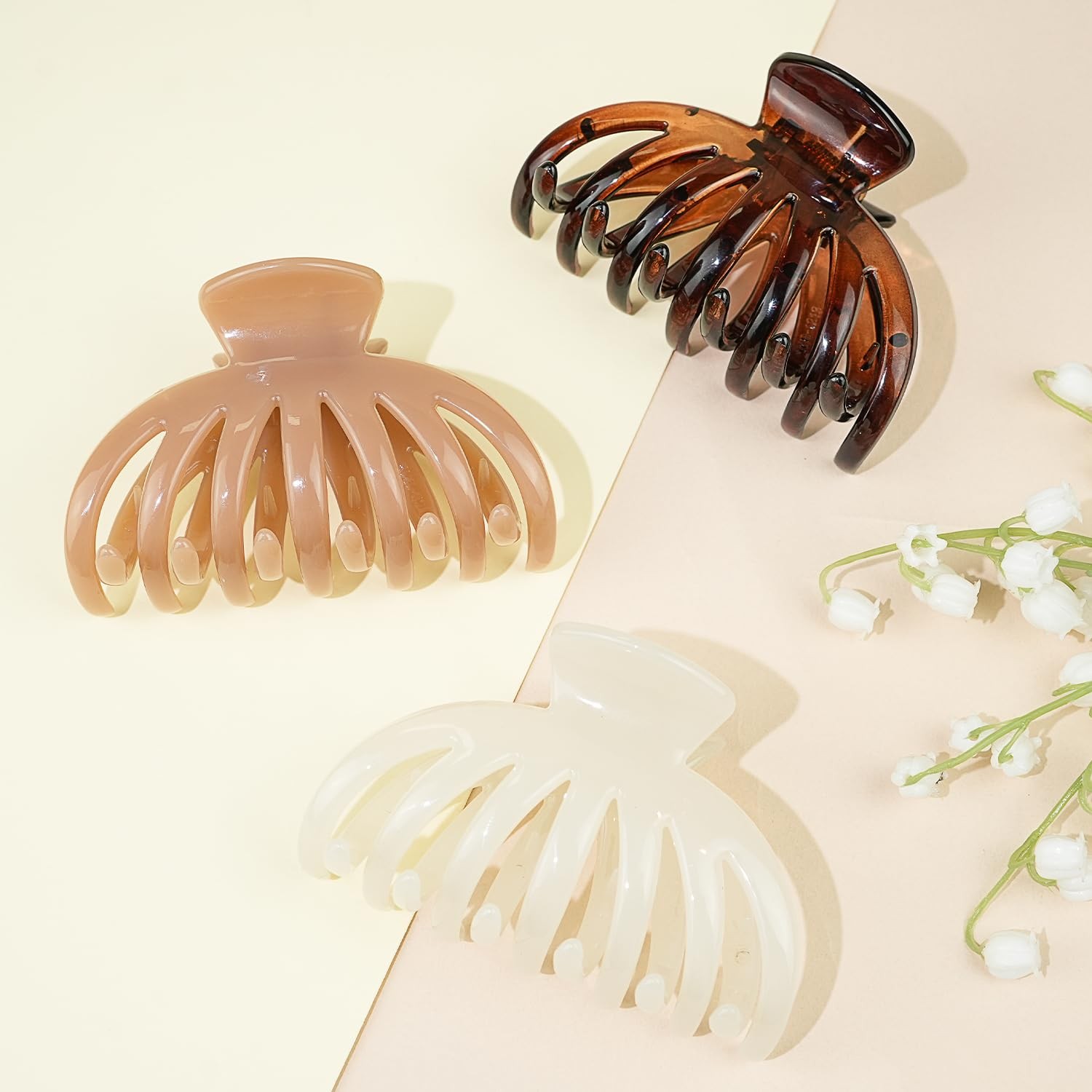 Mevnccola Acrylic Hair Claw Clips for Women – 3.3 Inch White Pink Brown