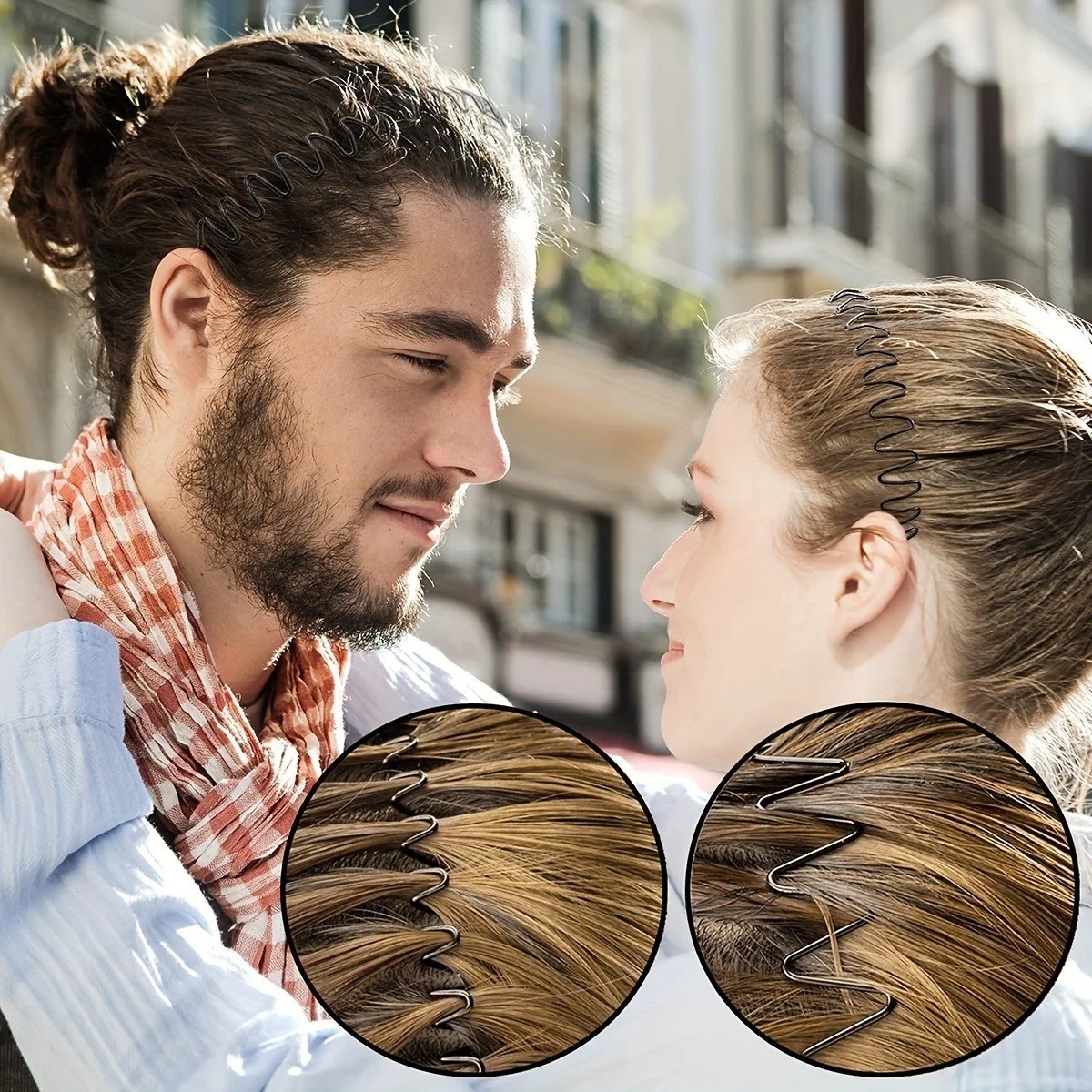 6Pcs Metal Hair Headband Wave Style Hoop Band Sports Hairband for Men Women