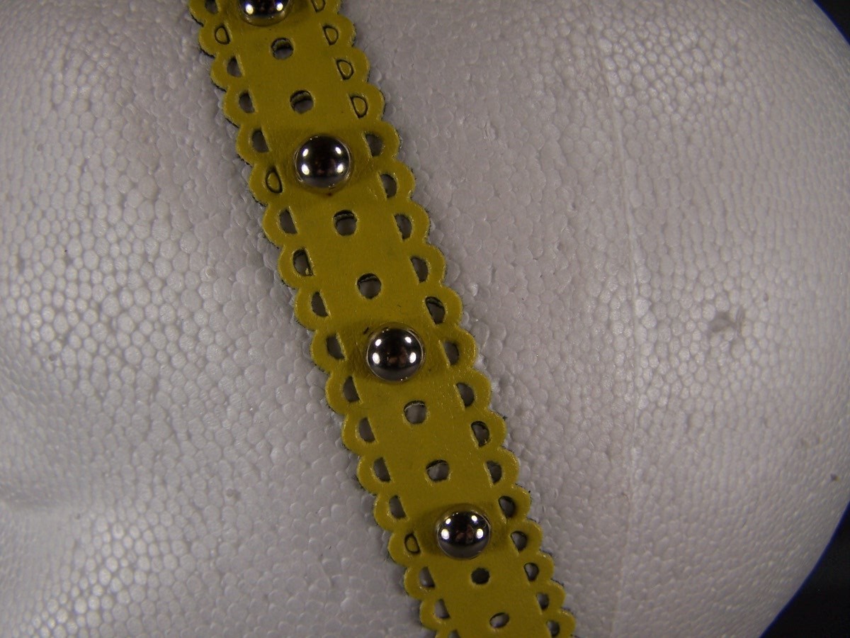 Yellow faux leather rivet grommet ball stud headband stretch elastic studded
