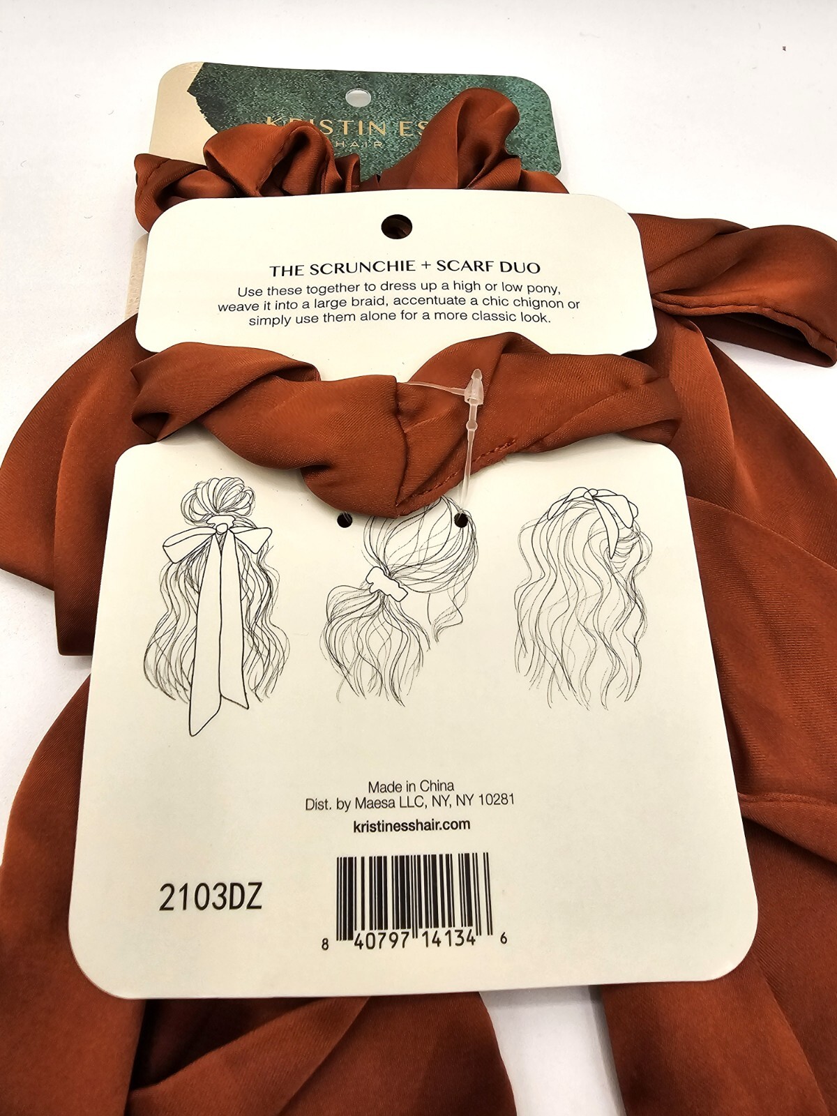 Kristin Ess Satin Rust Orange Scrunchie and Scarf Duo Set, Satin – 2 pk. New!
