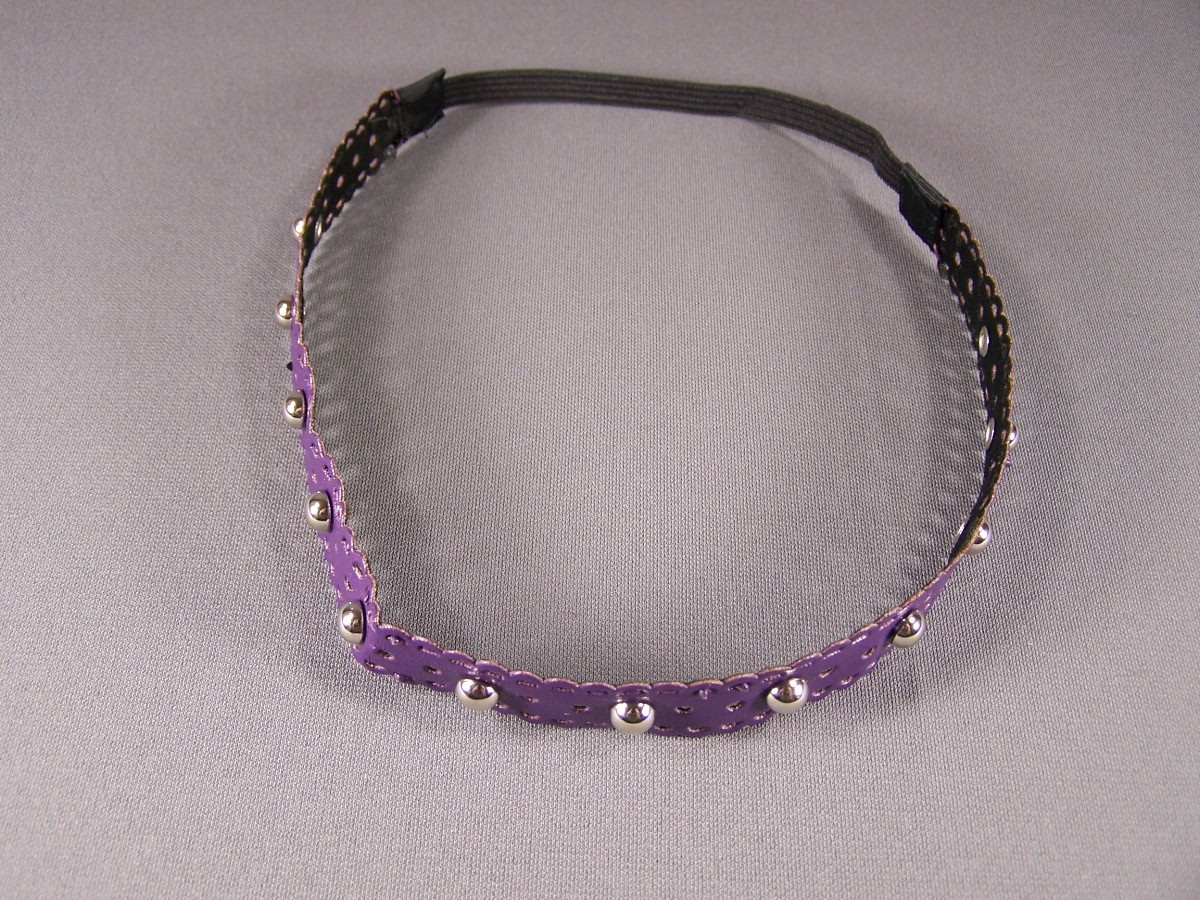 Purple faux leather rivet grommet ball stud headband stretch elastic studded
