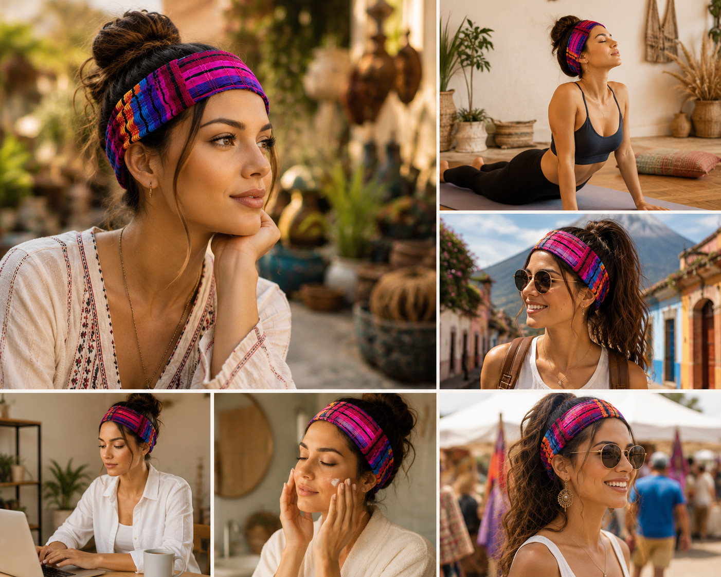 Handmade Guatemalan Multicolor Woven Elastic Head Band 100% Cotton Artisan #UU