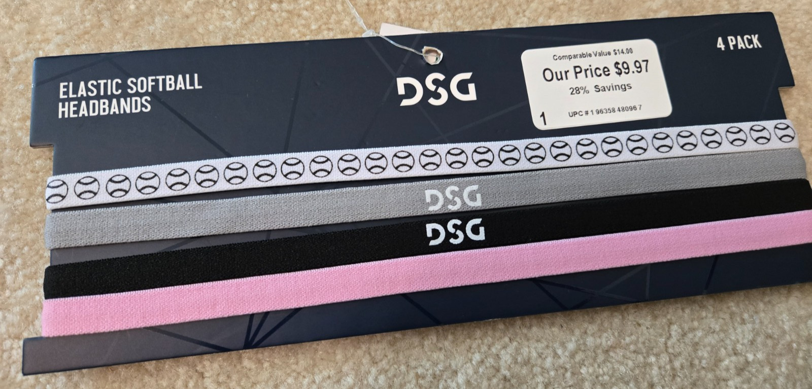 DSG Strikeout Elastic Softball Headbands 4 Pack Multi colored NWT