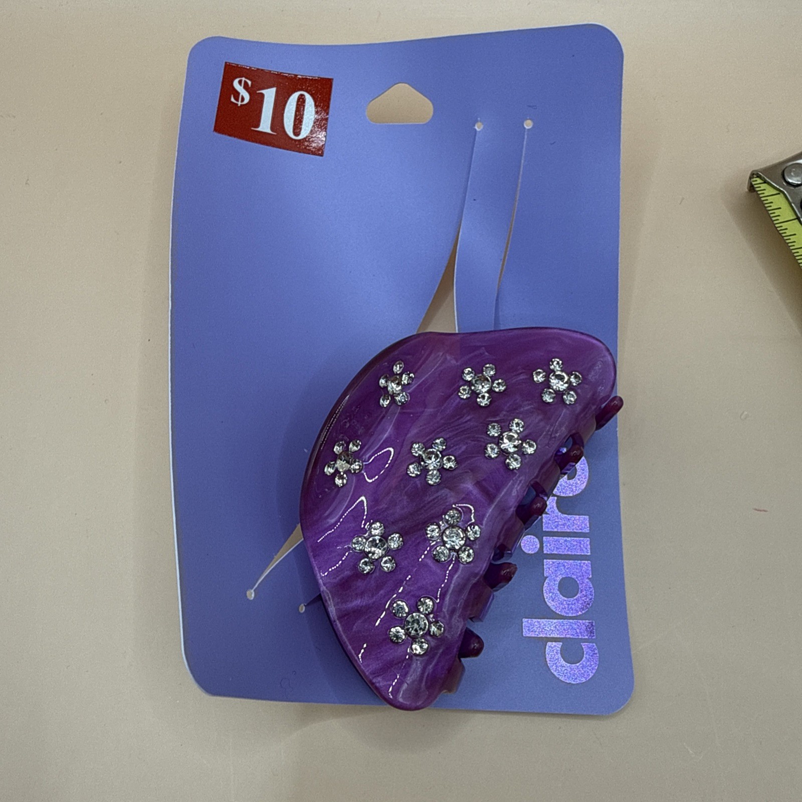 Claire’s Purple Hair Claw Clip Rhinestone Floral Design New with Tag