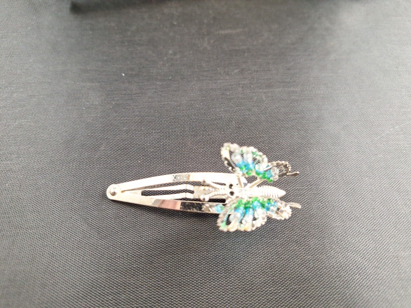 Vtg Y2K Beaded Butterfly Moveable Hair Barrette Glam Style Green Blue *7-66