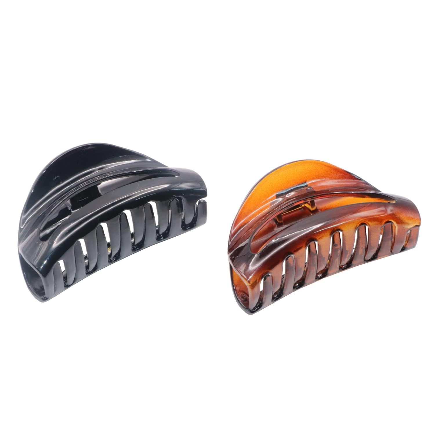 Parcelona French Crescent Cutout Shell Brown and Glossy Black Small 2 3/4″ Cellu
