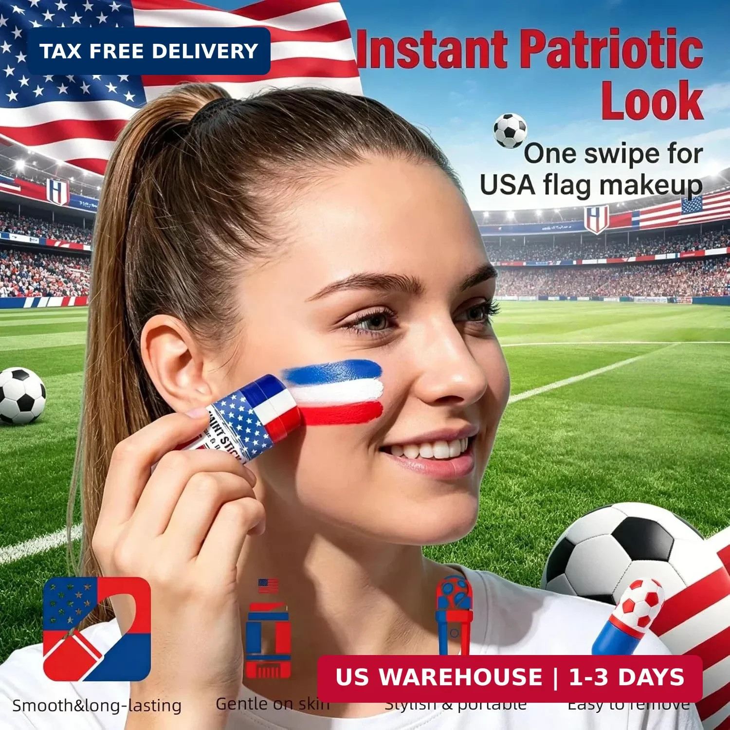 Red White and Blue USA Face Paint Stick – Patriotic 4th of July Accessories, Fla