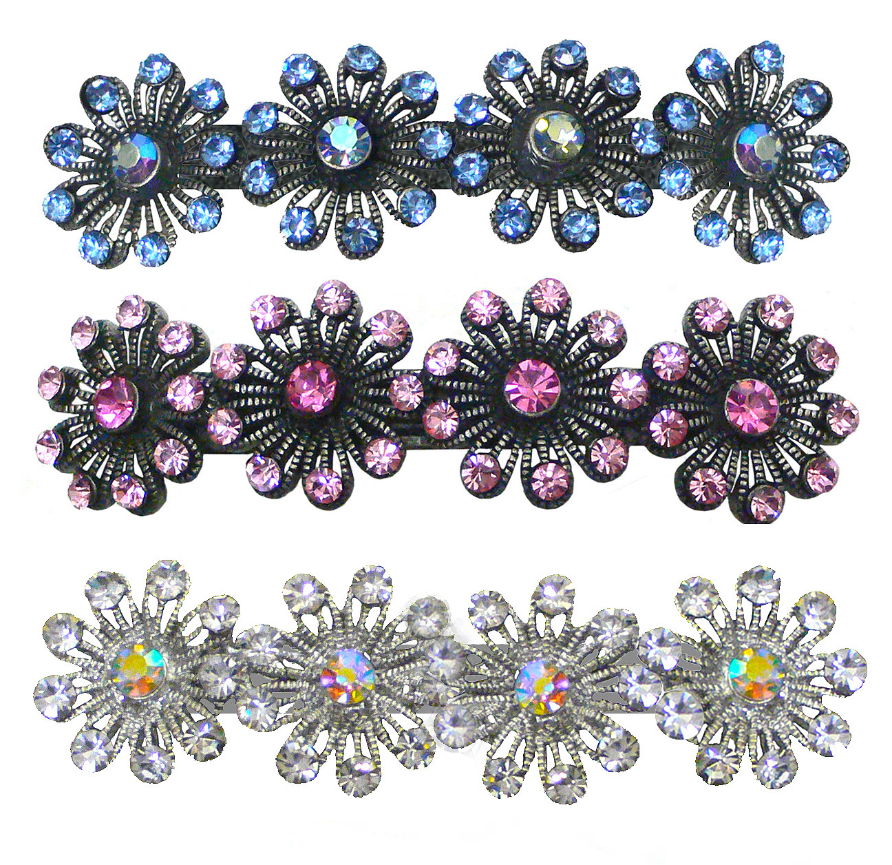 Mediam Size Crystal Barrette, Snow Flakes Hair Clip French Clip Clasp 5A86550-1