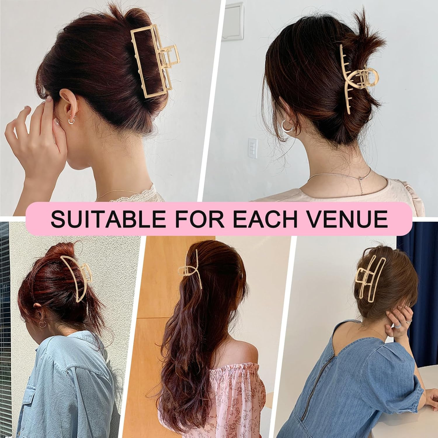 6 Pack Gold Metal Hair Clips – 4 Inch Large Jaw Clips for Women, Strong Hold Hai