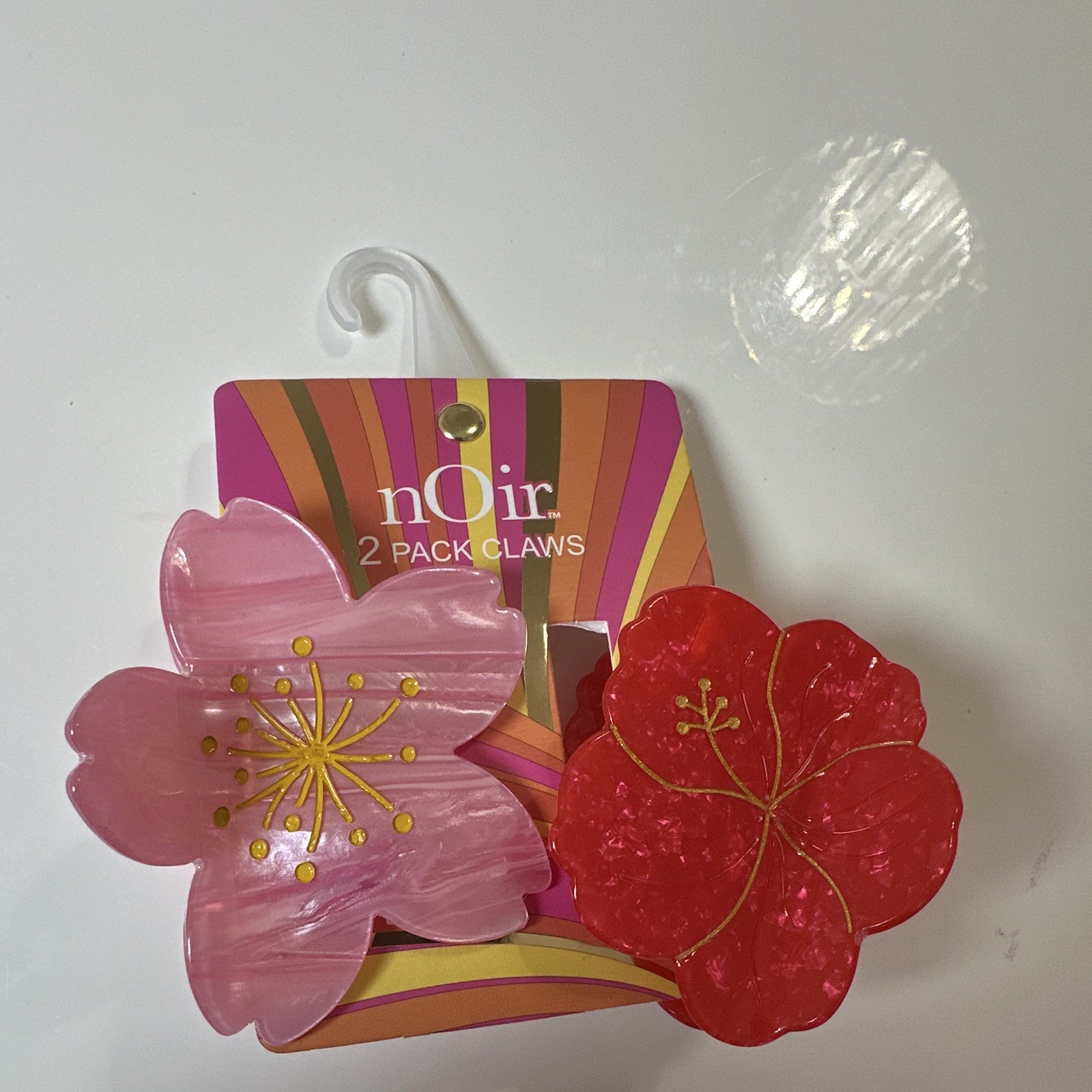nOir Women’s Flower Hair Claw Clips 2 Pack Pink Red Floral Plastic