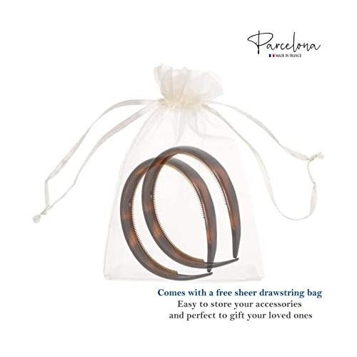 Parcelona French Bold 1/2″ Wide Shell Cellulose Set of 2 Headbands for Women