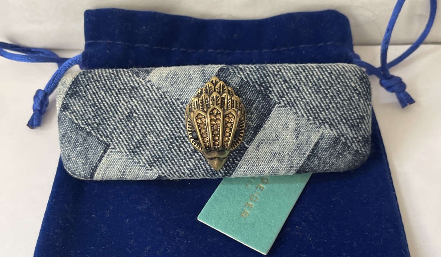 Kurt Geiger Eagle Kingston Denim Hair Barrette Rare Discontinued