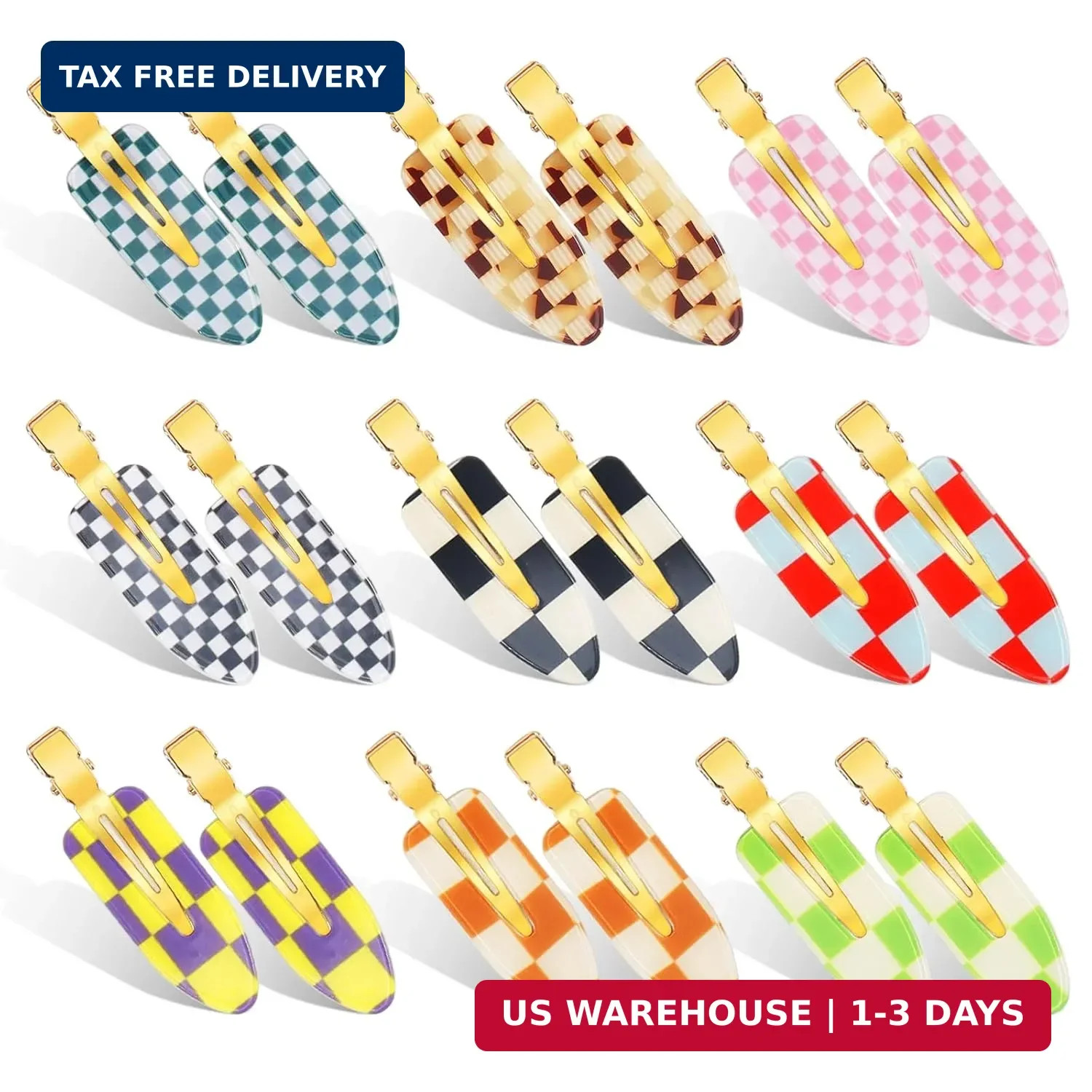 18PCS No Bend Hair Clips, Checkerboard No Crease Curl Pins, Acrylic Resin Flat S