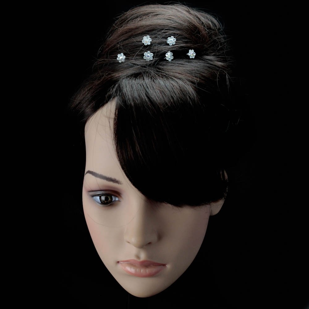 1 Silver Swarovski Rhinestone Element Flower Bridal Wedding Hair Pin