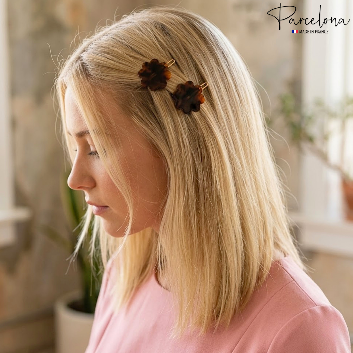 Parcelona Flower Tortoise Shell Hair Clip 1.5″ Small Tige Boule Barrette Womens