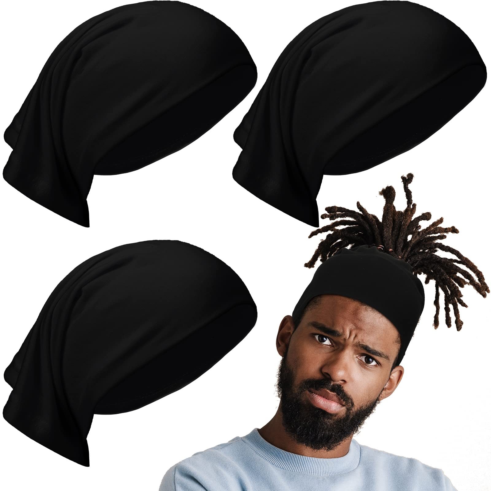 Sintege 4 Pcs Dreadlocks Tube Sock Wide Elastic Headband Loc 18 Years, Black