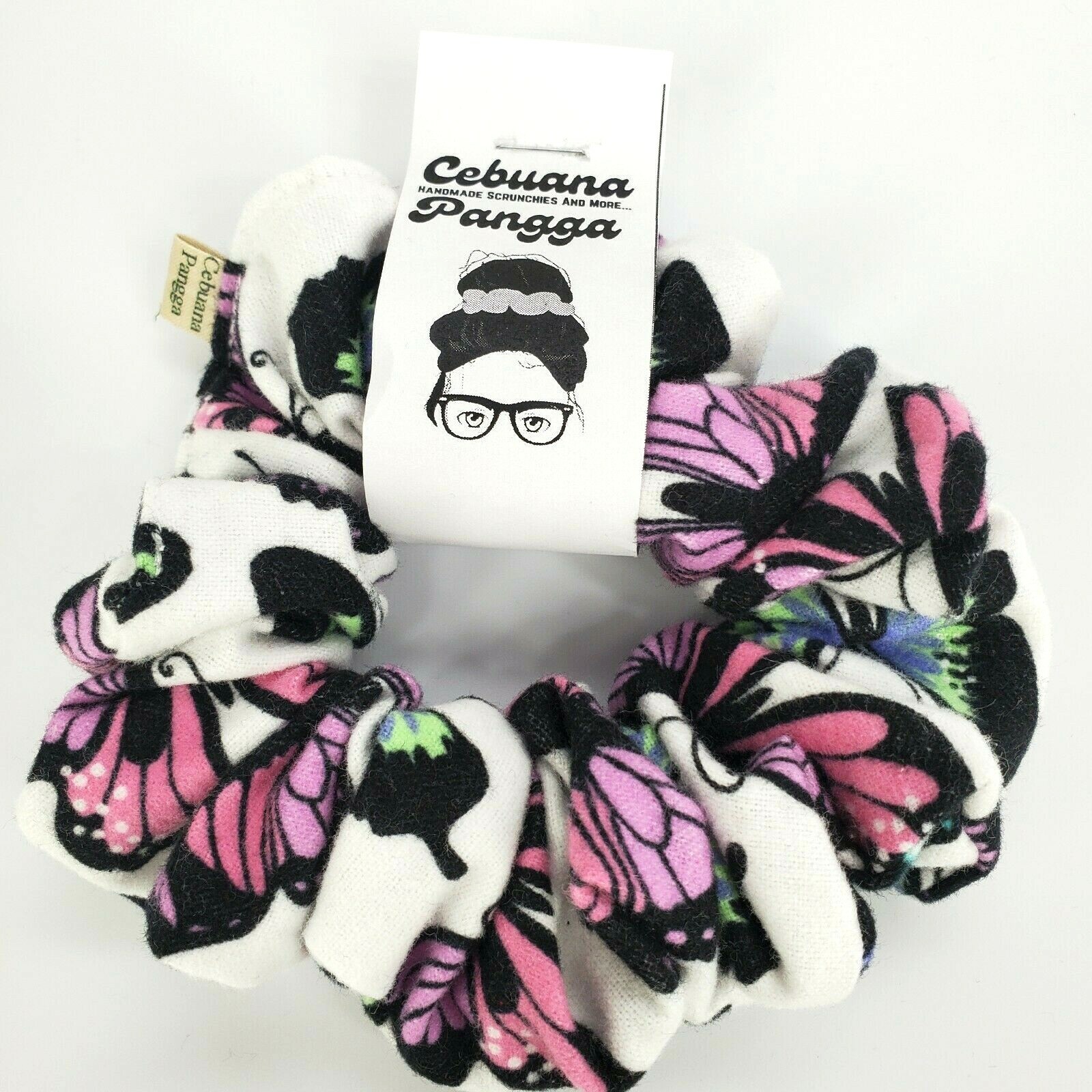 Handmade Women’s Scrunchies size Large White Snuggle Flannel Butterfly Print New