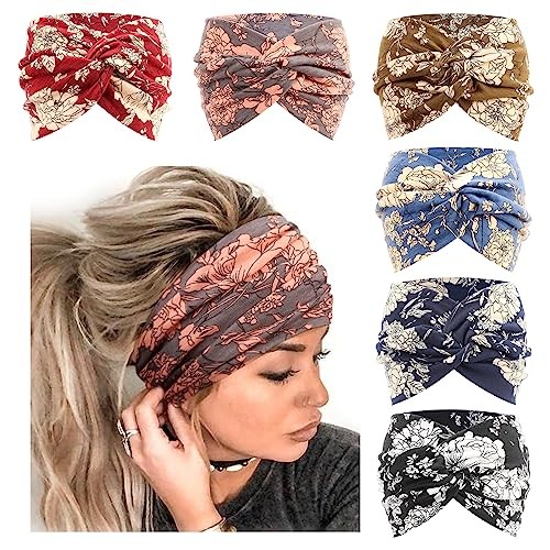 6 Pack Extra Wide Headbands for Women Large Turban 6 Pcs: Floral Color a