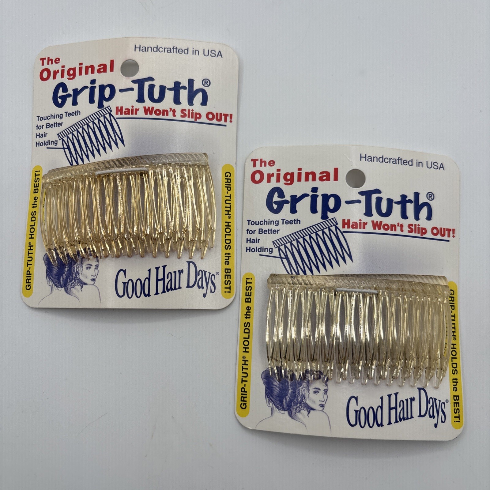VTG NOS the Original Grip-Tuth Hair Combs Set of 4 Clear Crystal #414 – 2 3/4″