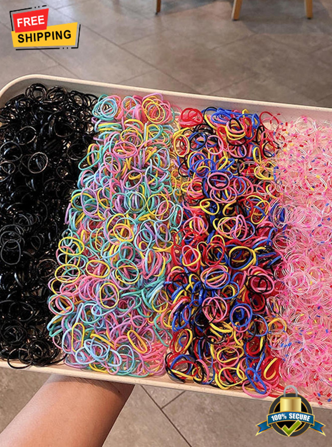 500pcs Disposable Elastic Hair Bands Neon & Black Rubber Ties for Styling